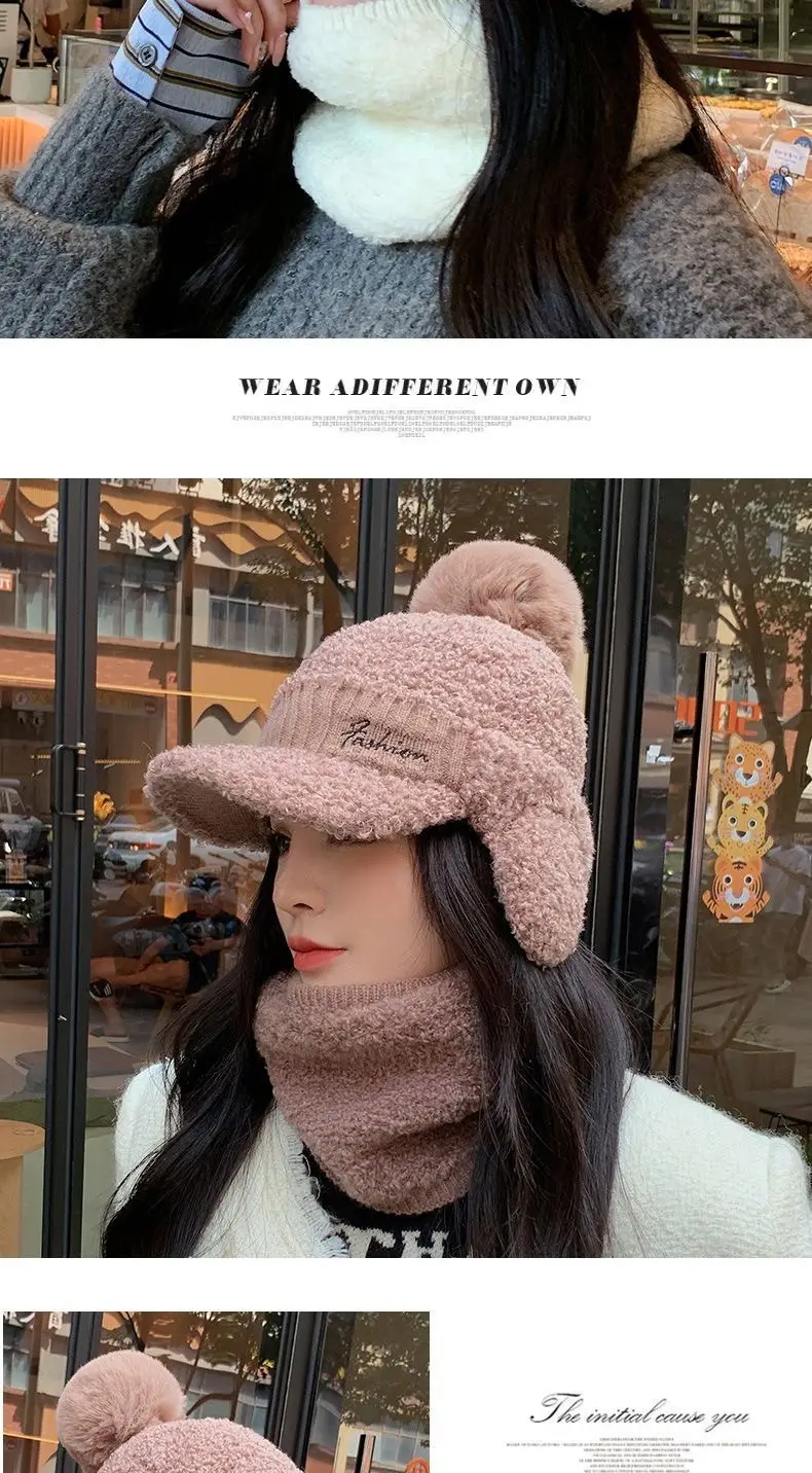 Winter Wool Duckbill Cap for Women with Pom Pom & Ear Protection — feature 14