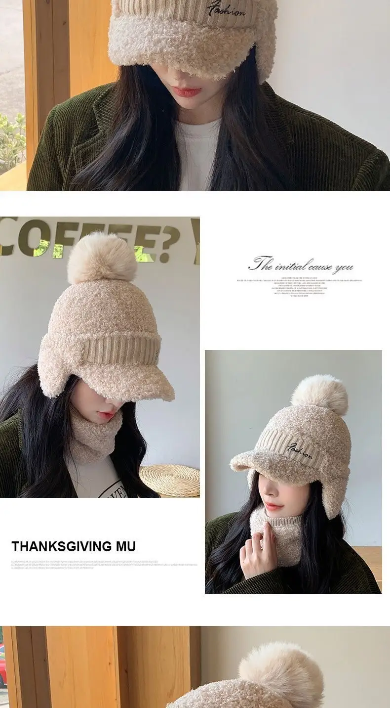 Winter Wool Duckbill Cap for Women with Pom Pom & Ear Protection — feature 7