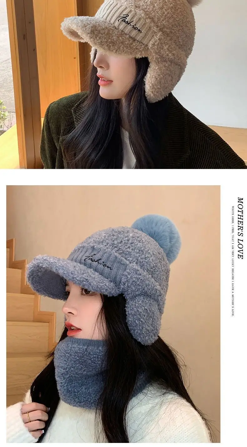Winter Wool Duckbill Cap for Women with Pom Pom & Ear Protection — feature 8