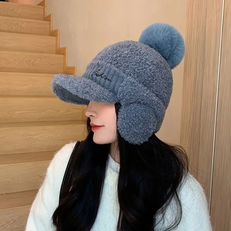 Winter Wool Duckbill Cap for Women with Pom Pom & Ear Protection - Image 2