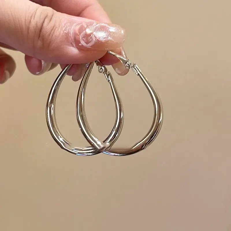 Minimalist Silver Needle Round Hoop Earrings Simple Fashion Commuter Personality Versatile Earrings Light Luxury High-End Earrings — feature 4