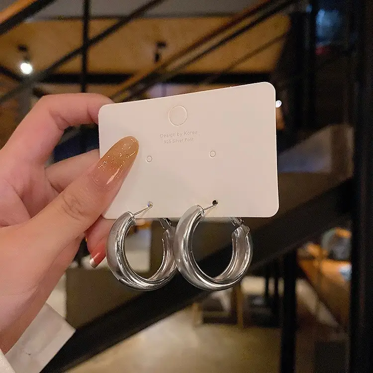 Minimalist Silver Needle Round Hoop Earrings Simple Fashion Commuter Personality Versatile Earrings Light Luxury High-End Earrings