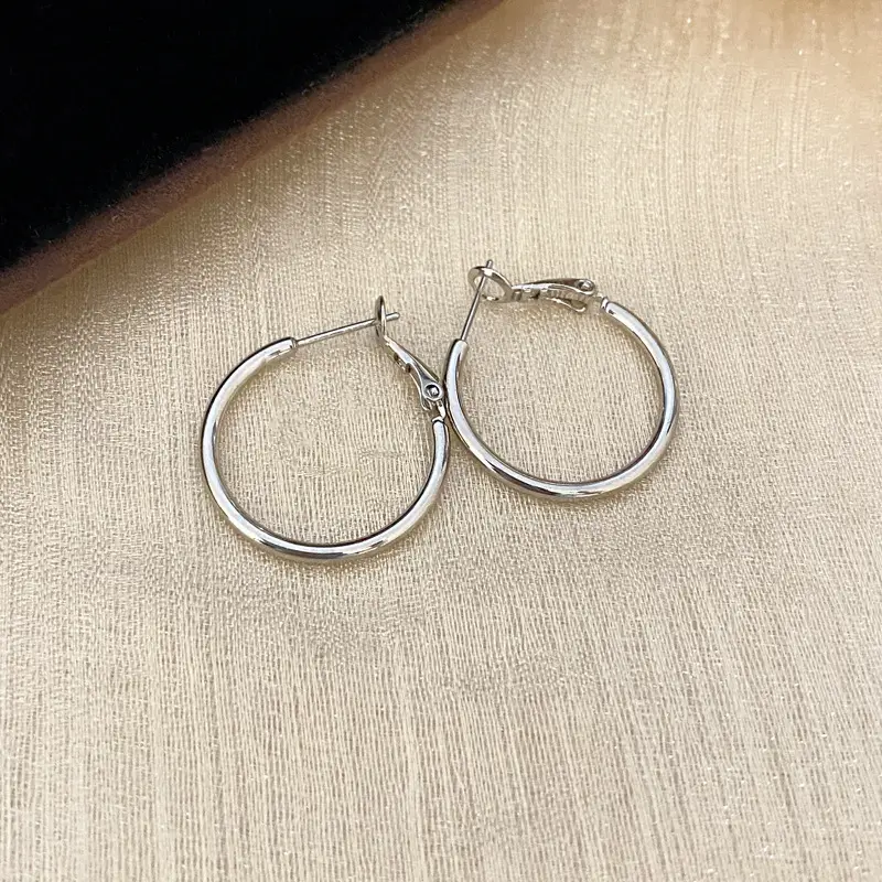 Minimalist Silver Needle Round Hoop Earrings Simple Fashion Commuter Personality Versatile Earrings Light Luxury High-End Earrings