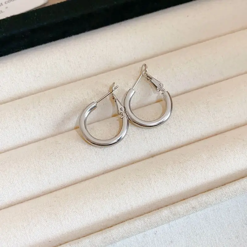 Minimalist Silver Needle Round Hoop Earrings Simple Fashion Commuter Personality Versatile Earrings Light Luxury High-End Earrings