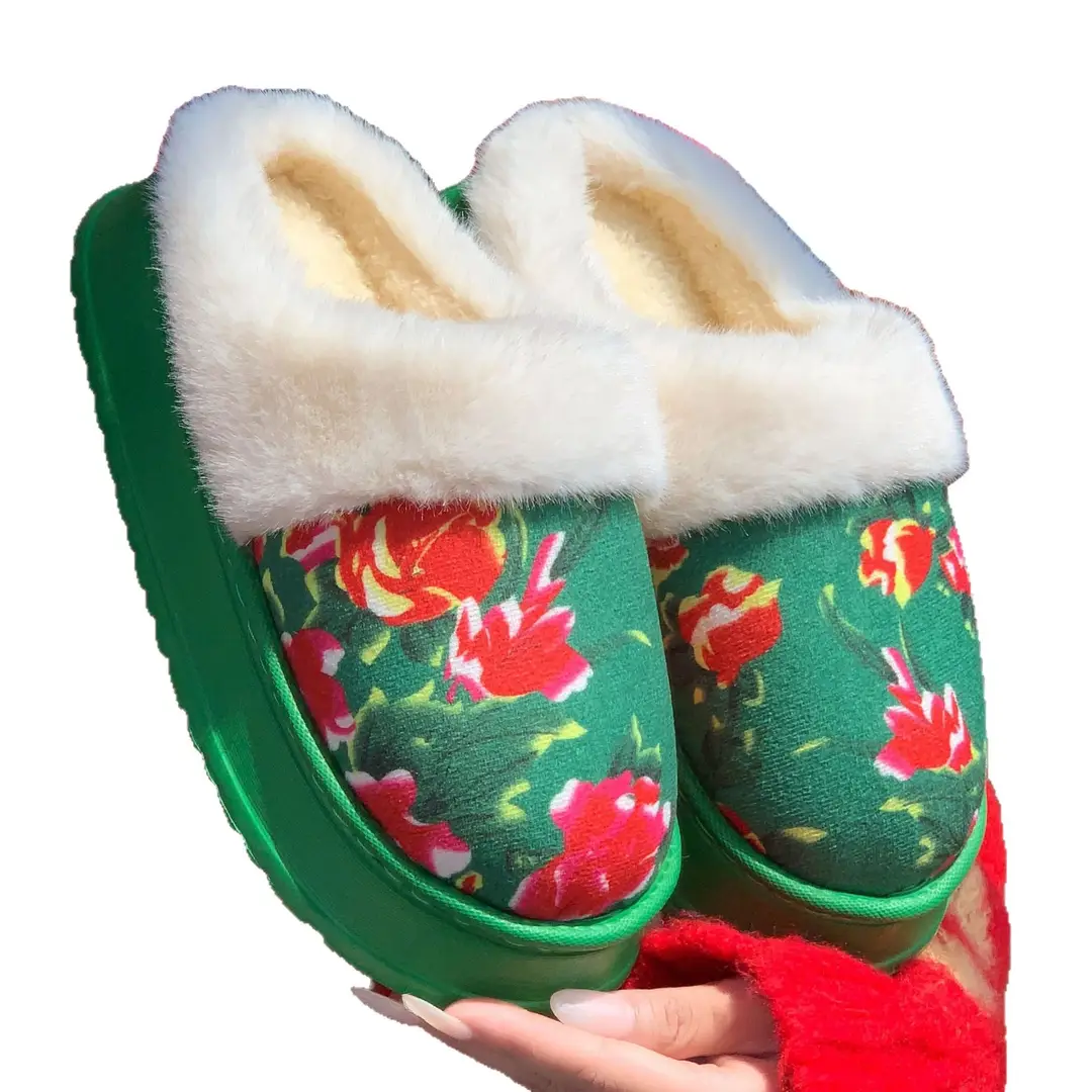 Northeastern Large Flower Cotton-Padded Jacket Style Warm Cotton Slippers for Women Winter Fleece-Lined Warm Non-Slip Thick-Soled Home Indoor Plush Cotton Shoes - Image 8