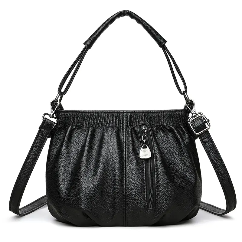 Black Retro Soft Leather Shoulder Bag for Women 2026 - Image 10