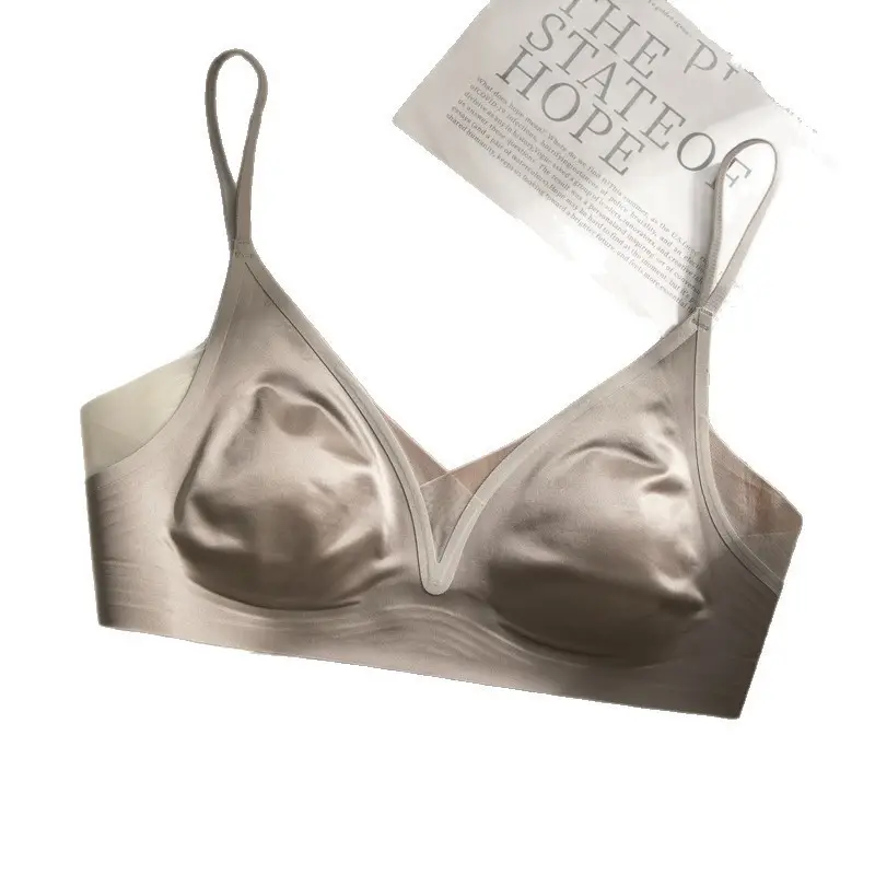 Cynl French Seamless Satin Intimates for Women 2025 New Hot Style Summer Thin Style Big Breasts Showing Small Cool Breathable Bra