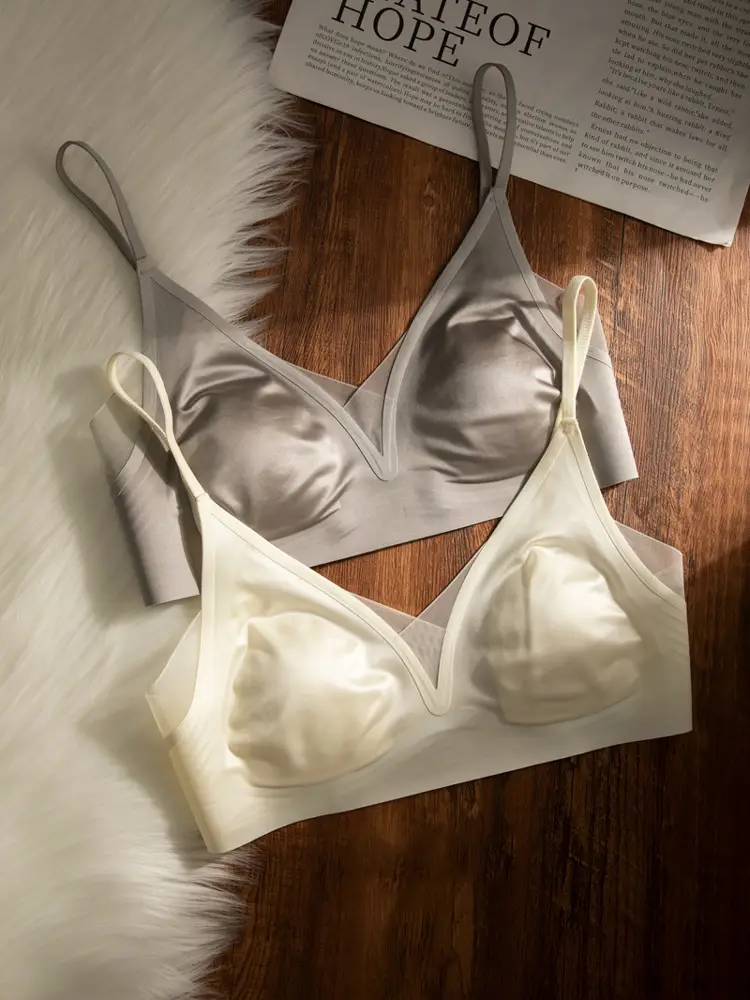Cynl French Seamless Satin Intimates for Women 2025 New Hot Style Summer Thin Style Big Breasts Showing Small Cool Breathable Bra — feature 21