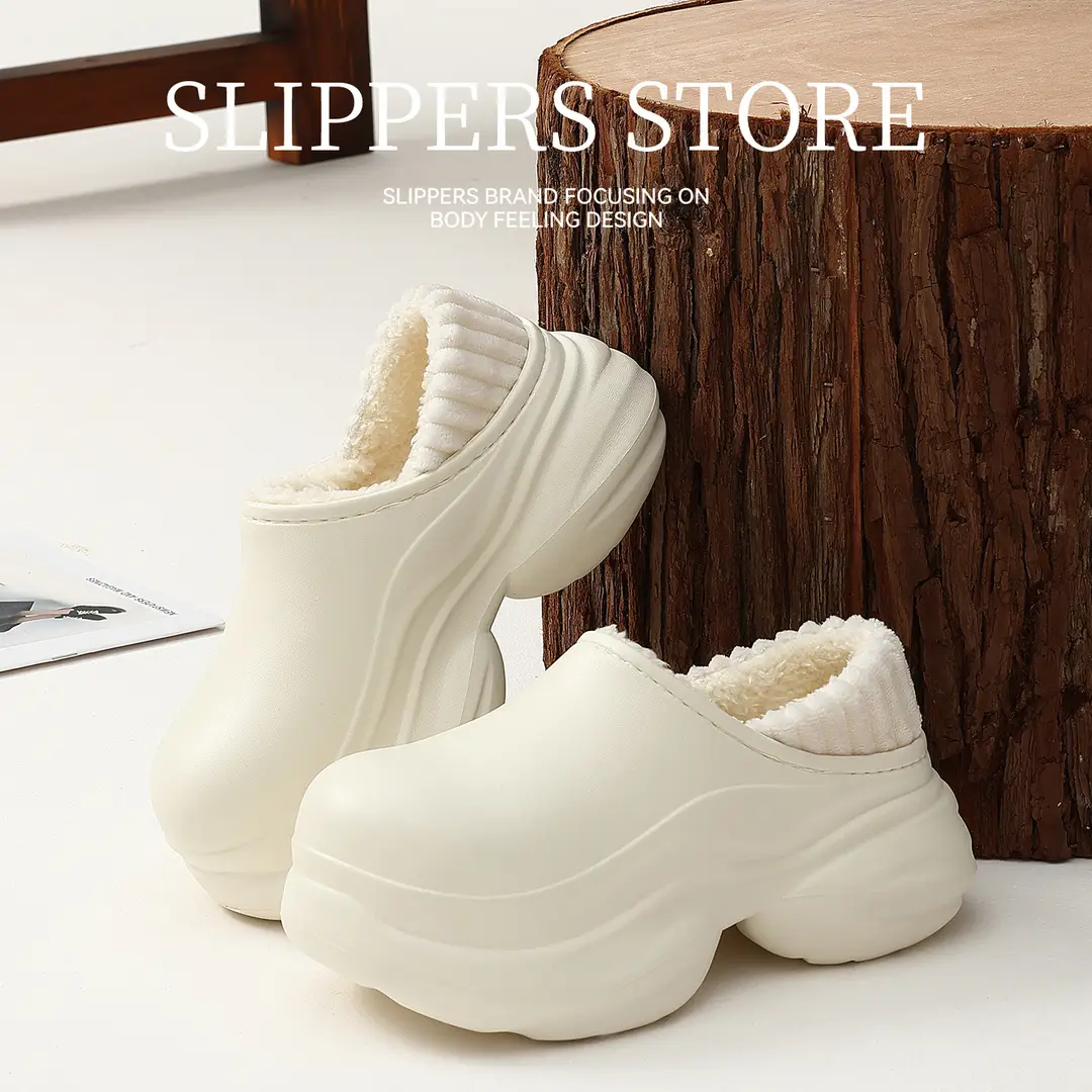 Waterproof High-Heeled Cotton Slippers for Women's Indoor and Outdoor Wear, Home Use, Ready-Made Wholesale, Warm Bags and Outer Wear Plush Cotton Slippers - Image 5