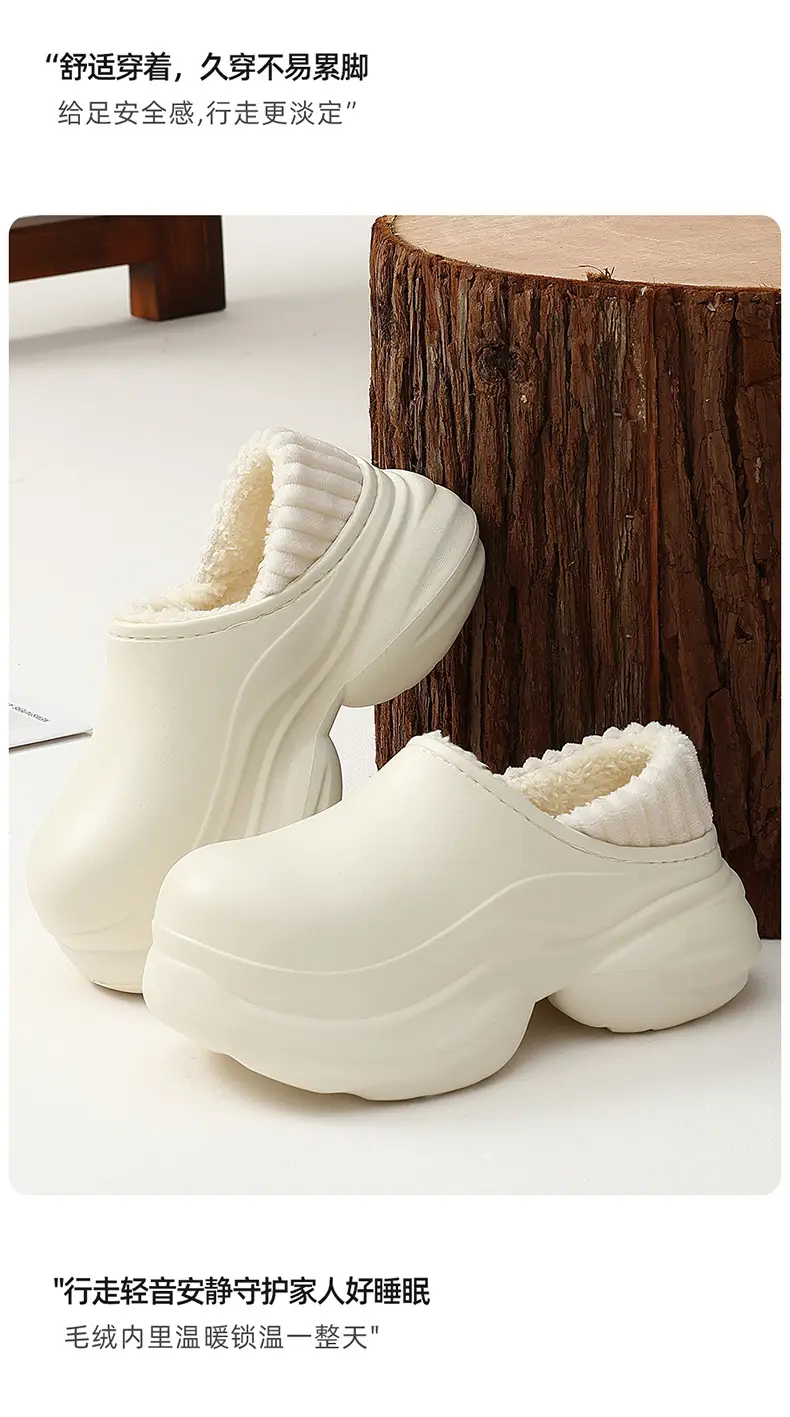 Waterproof High-Heeled Cotton Slippers for Women's Indoor and Outdoor Wear, Home Use, Ready-Made Wholesale, Warm Bags and Outer Wear Plush Cotton Slippers — feature 10