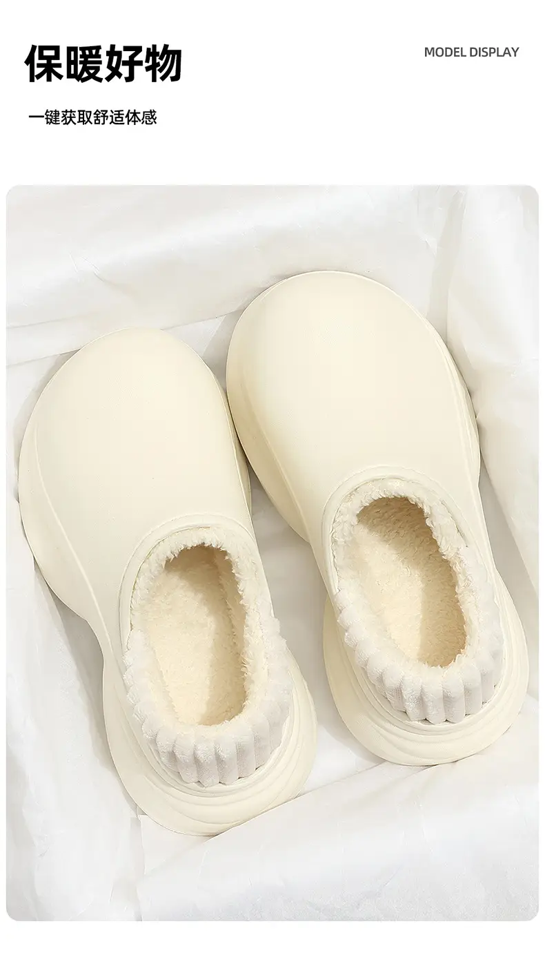 Waterproof High-Heeled Cotton Slippers for Women's Indoor and Outdoor Wear, Home Use, Ready-Made Wholesale, Warm Bags and Outer Wear Plush Cotton Slippers — feature 9