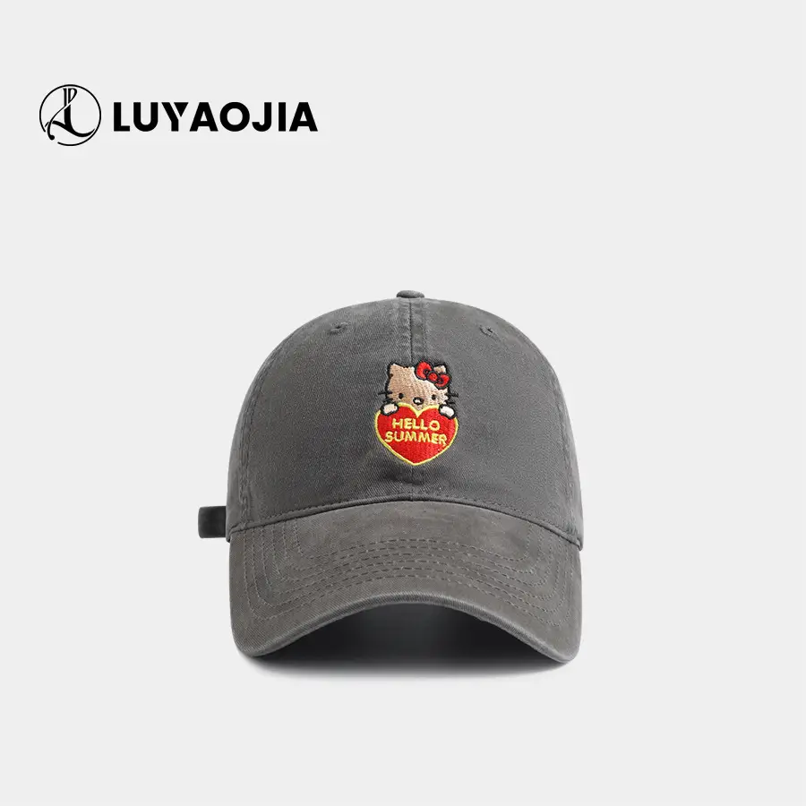Korean Kiity Cat Embroidered Baseball Cap for Women Brown — feature 2