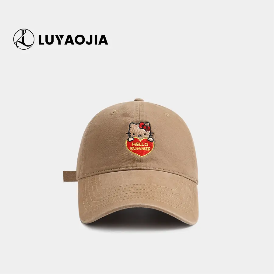 Korean Kiity Cat Embroidered Baseball Cap for Women Brown — feature 6