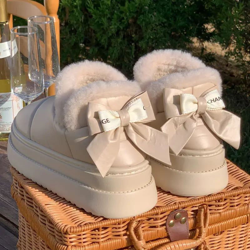 Cotton Slippers for Women, New Winter Style, Non-Slip Thick Sole, Cute Bowknot Design, Closed Heel, Suitable for Outdoor Wear - Image 4