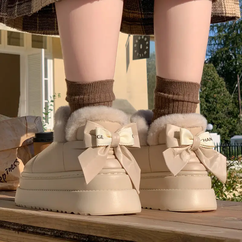 Cotton Slippers for Women, New Winter Style, Non-Slip Thick Sole, Cute Bowknot Design, Closed Heel, Suitable for Outdoor Wear - Image 5