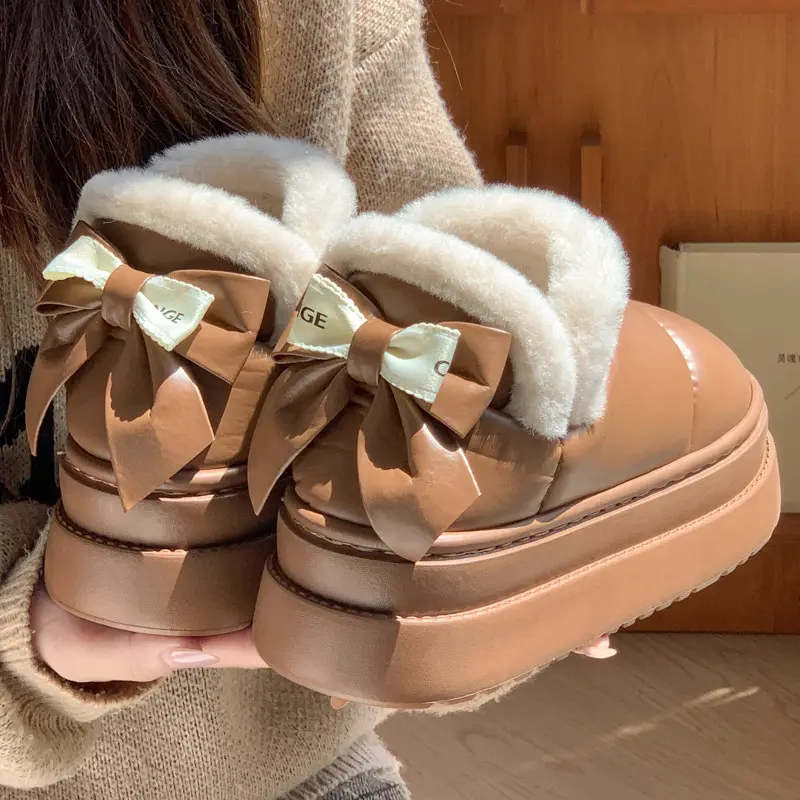 Cotton Slippers for Women, New Winter Style, Non-Slip Thick Sole, Cute Bowknot Design, Closed Heel, Suitable for Outdoor Wear - Image 2