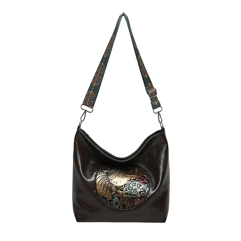 Retro Crossbody Tote Bag Women Leather Travel Bag Brown Black