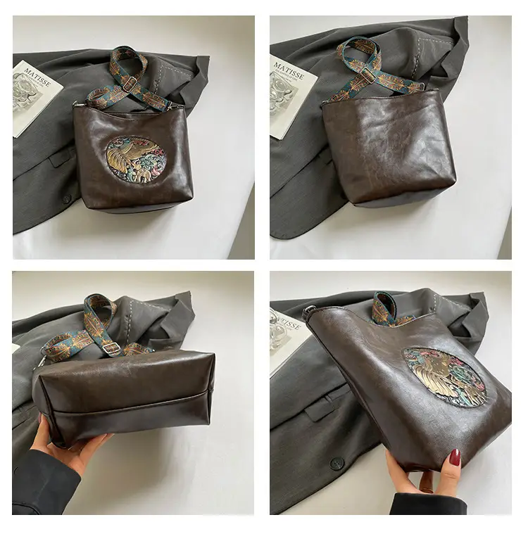 Retro Crossbody Tote Bag Women Leather Travel Bag Brown Black — feature 8