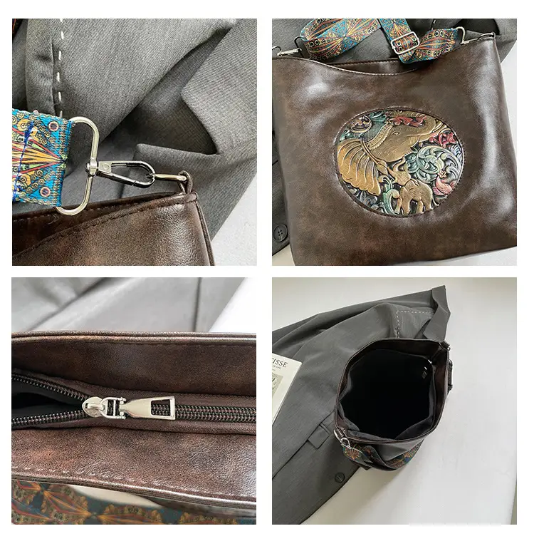 Retro Crossbody Tote Bag Women Leather Travel Bag Brown Black — feature 9