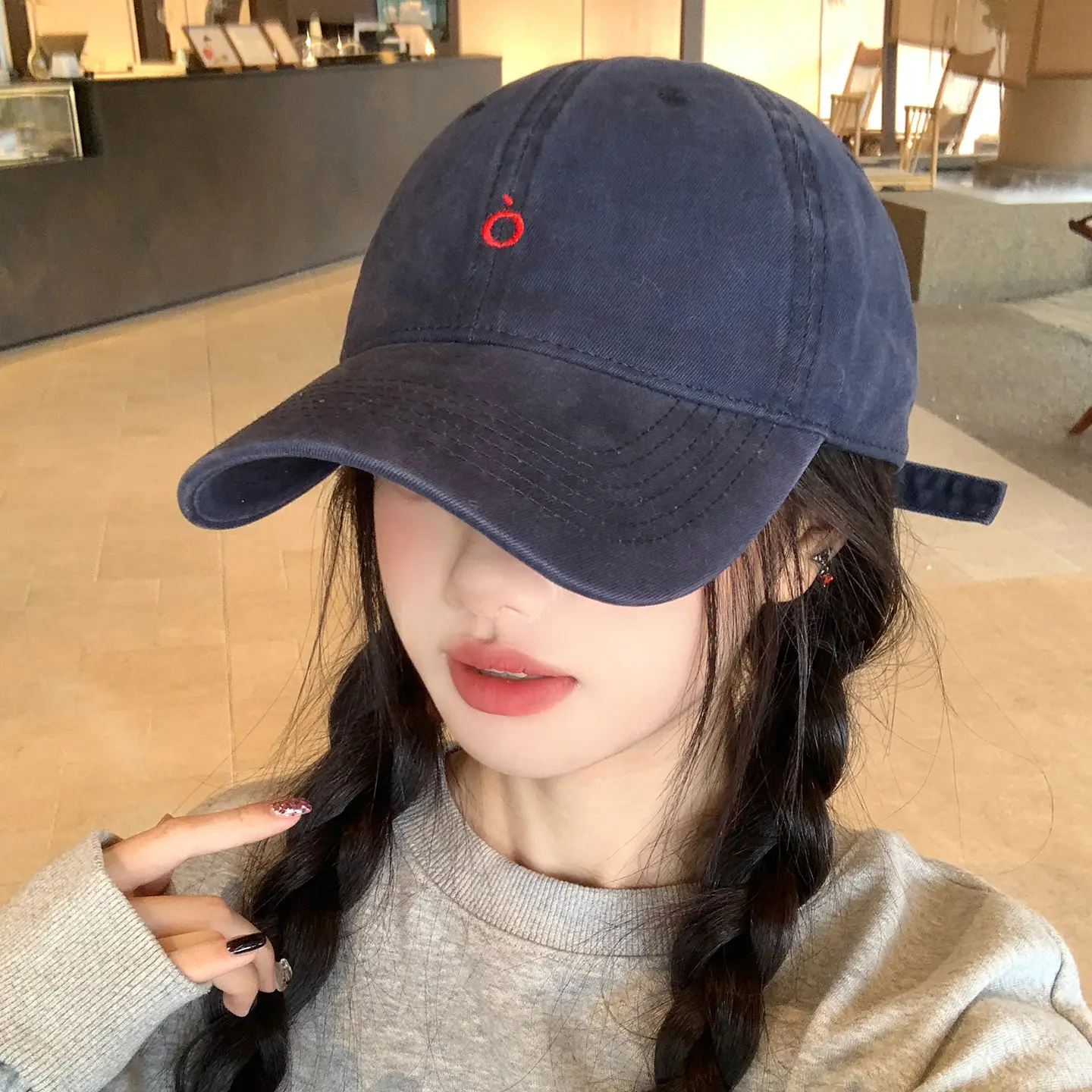 Women Navy Blue Baseball Cap with White Logo - Image 6