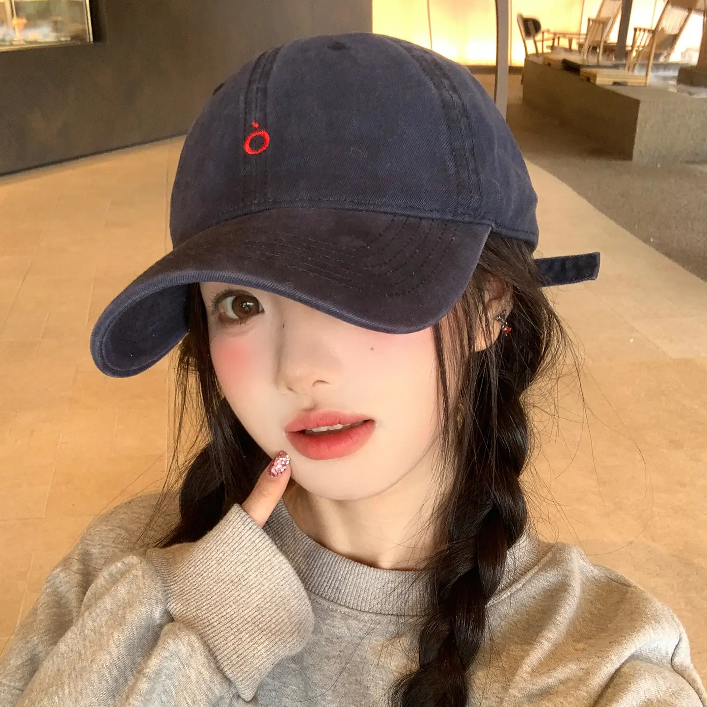 Women Navy Blue Baseball Cap with White Logo - Image 7