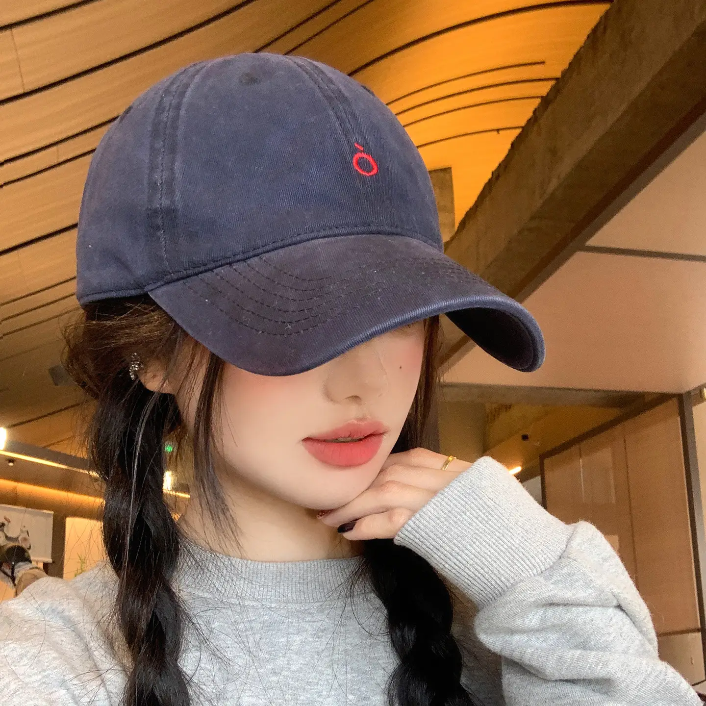 Women Navy Blue Baseball Cap with White Logo - Image 8
