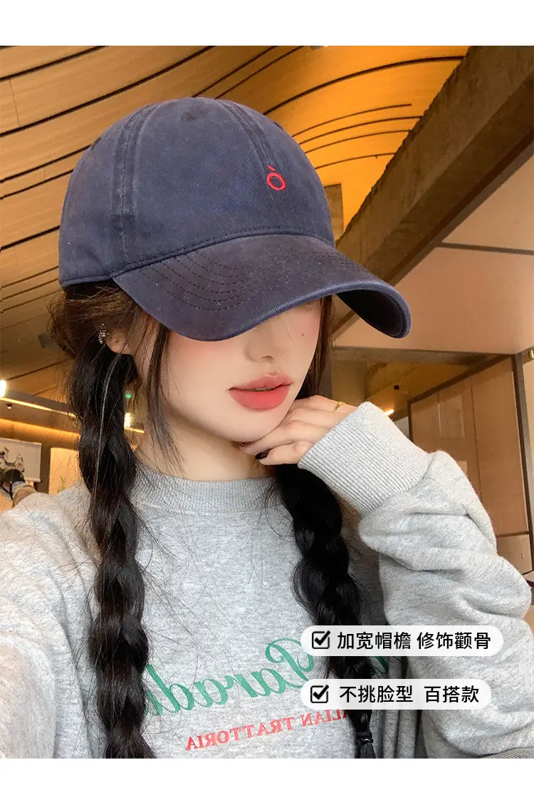 Women Navy Blue Baseball Cap with White Logo — feature 7