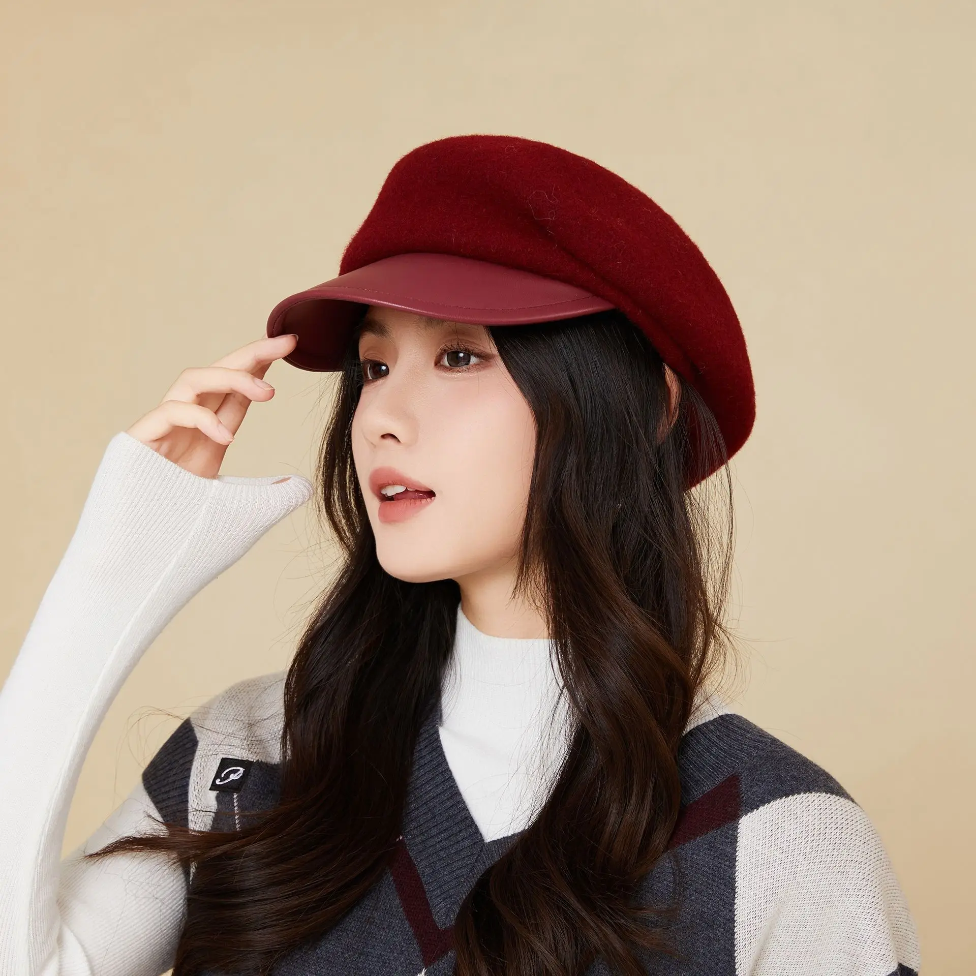 Women Wool Beret Cap European American British Versatile Warm Wool Hat - Image 5
