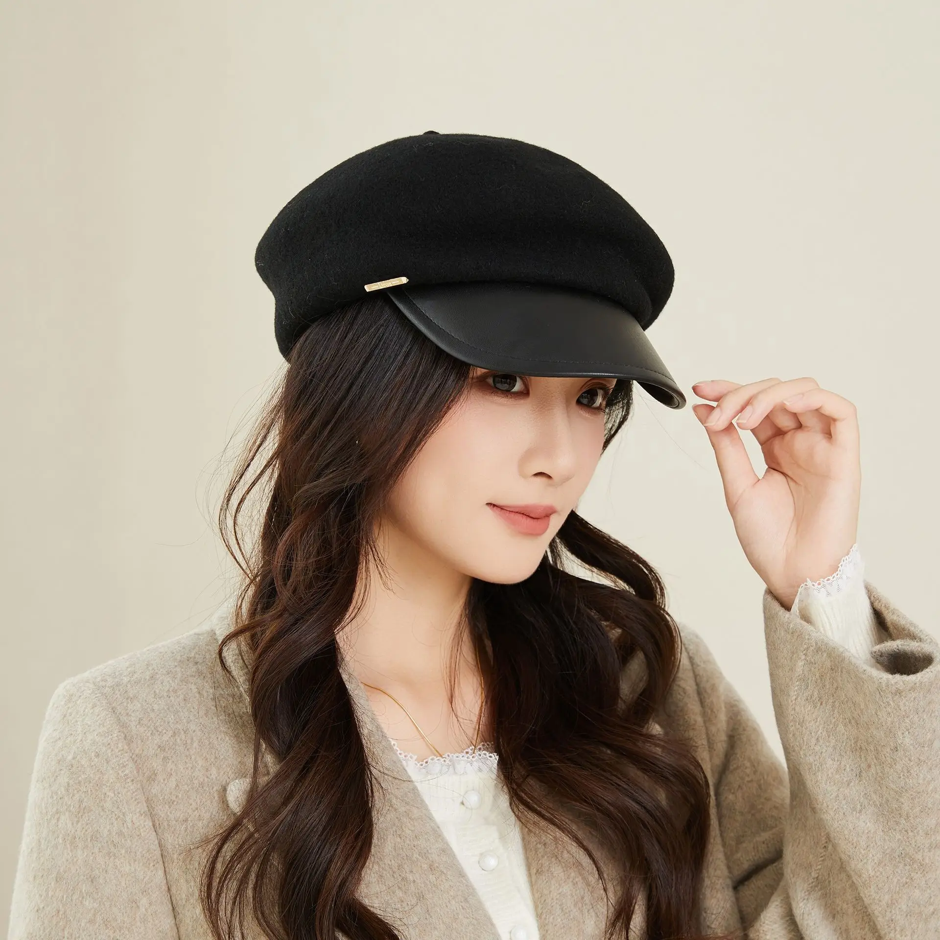 Women Wool Beret Cap European American British Versatile Warm Wool Hat - Image 6