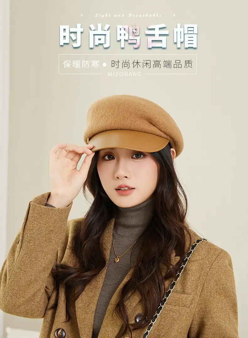 Women Wool Beret Cap European American British Versatile Warm Wool Hat — feature 5