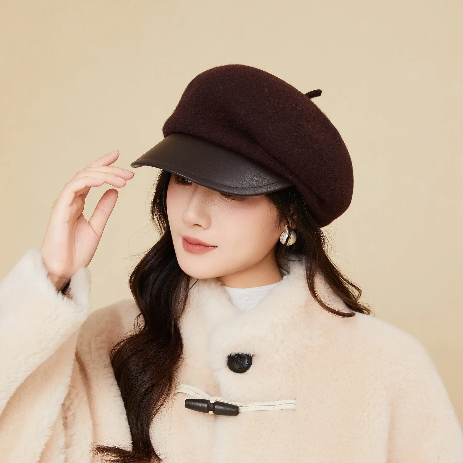 Women Wool Beret Cap European American British Versatile Warm Wool Hat - Image 2