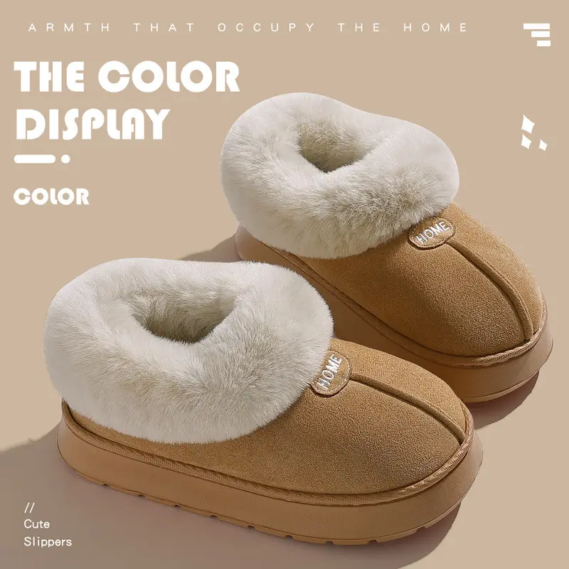 High-Top Thick-Soled Cotton Slippers for Women in Winter, Fleece-Lined and Thickened, Plush and Warm, Non-Slip for Men, Household Suede Cotton Shoes for Men in Winter - Image 4