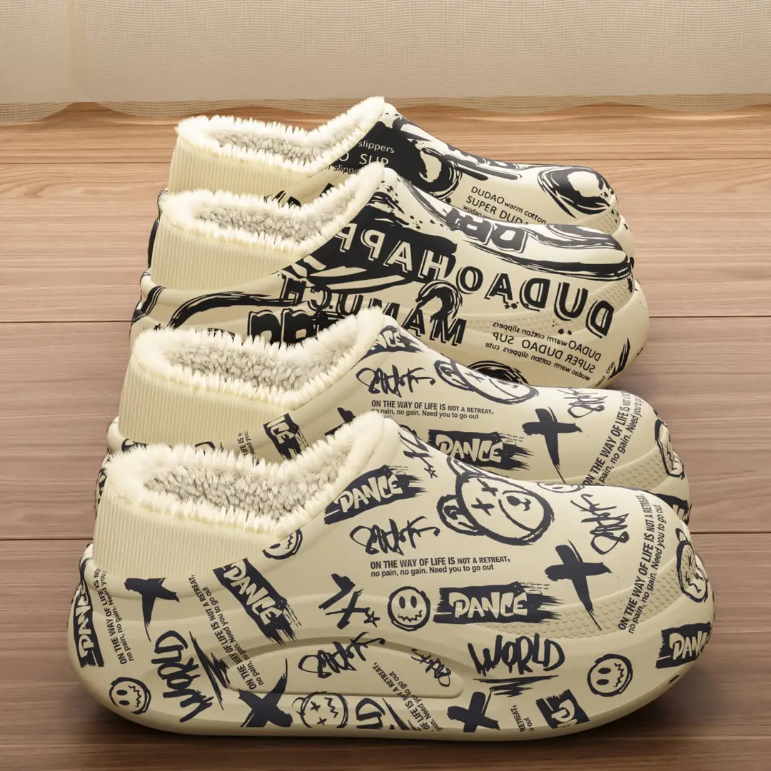 New Winter Trendy Cool Graffiti Violent Bear Cotton Slippers Fleece-Lined to Keep Warm at Home Indoor Non-Slip Thick-Soled Personalized Cotton Shoes — feature 2