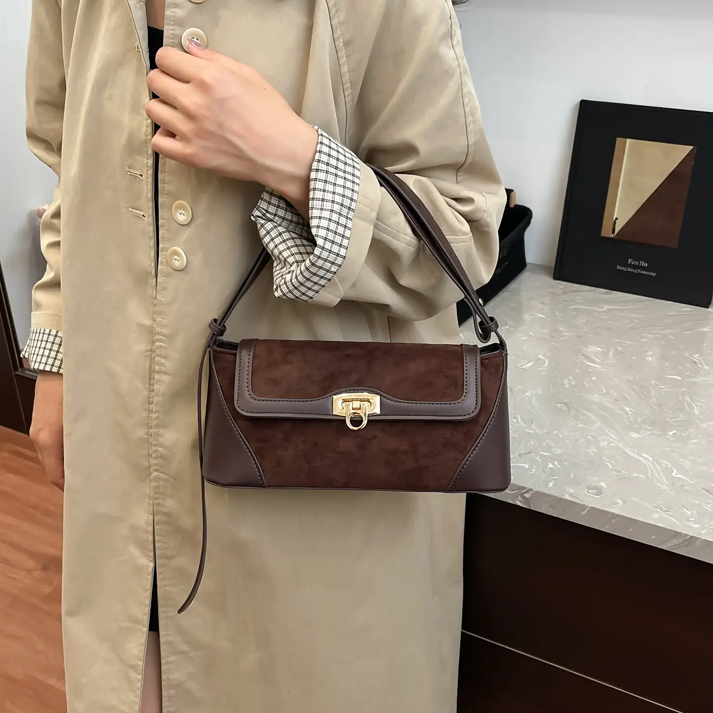 Women Crossbody Bag Beige French Luxury Textured - Image 6