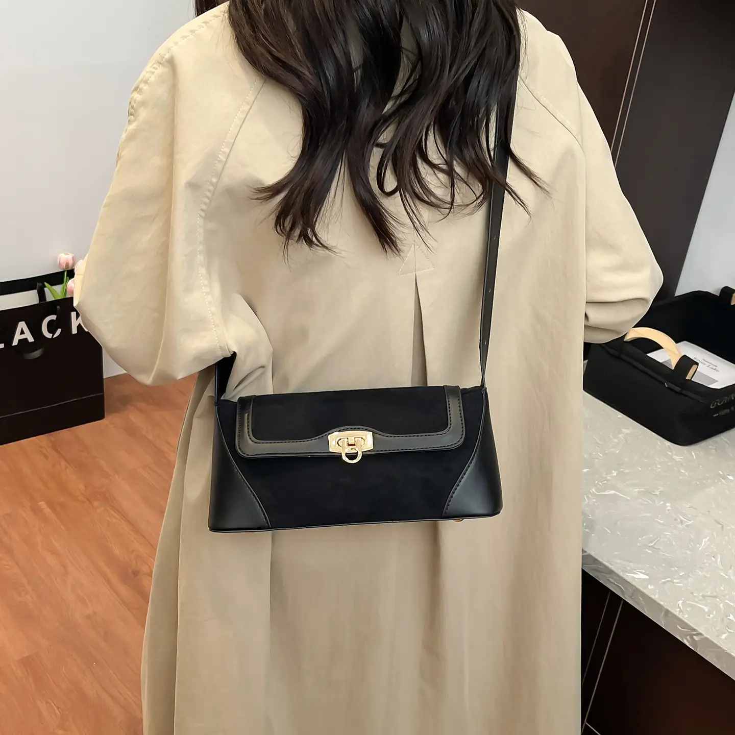 Women Crossbody Bag Beige French Luxury Textured - Image 7