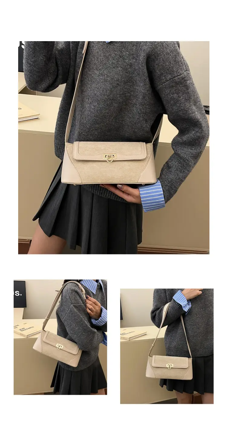 Women Crossbody Bag Beige French Luxury Textured — feature 11