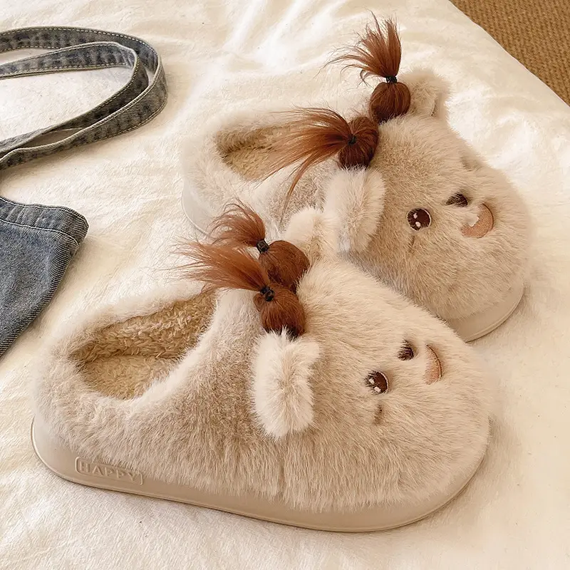 Cute Cartoon Furry Cotton Slippers for Women