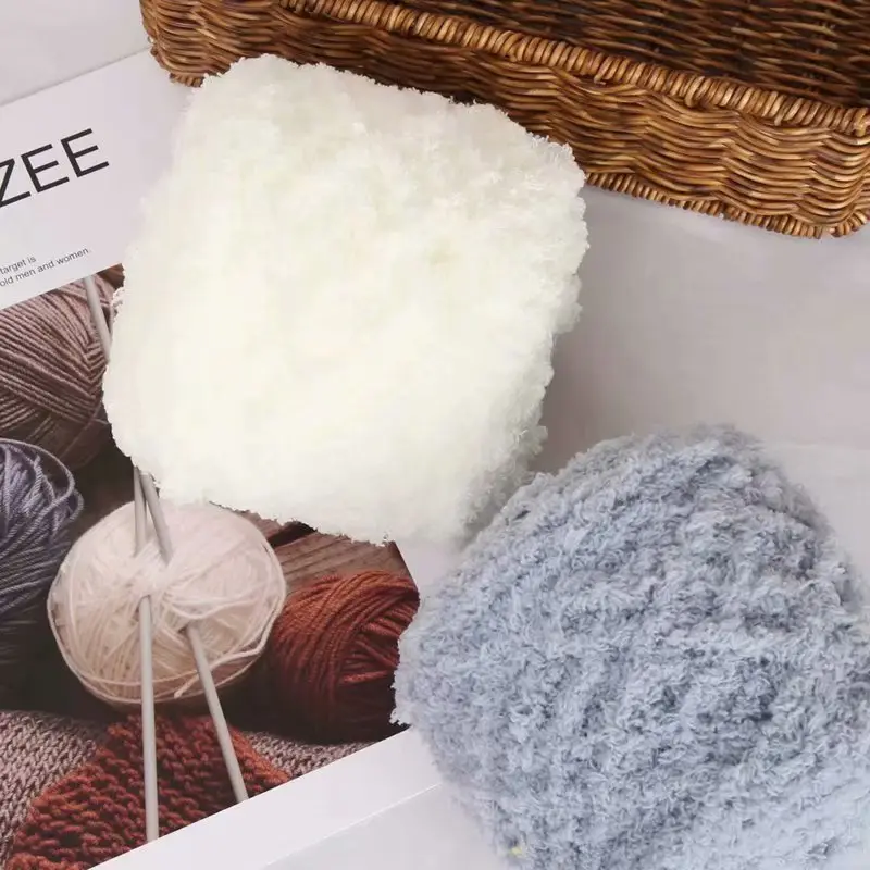 Skin-Friendly Velvet Three-Strand Coral Fleece 100g Towel Yarn Towel Thread Chenille Baby Scarf Yarn Hand-Knitted Thick Yarn Wholesale