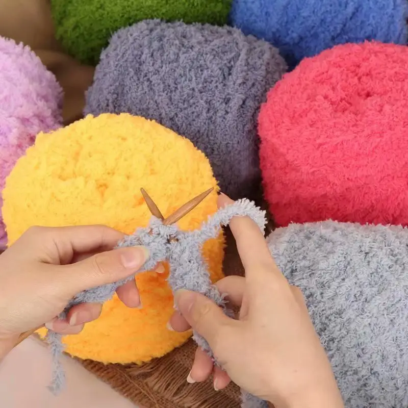 Skin-Friendly Velvet Three-Strand Coral Fleece 100g Towel Yarn Towel Thread Chenille Baby Scarf Yarn Hand-Knitted Thick Yarn Wholesale