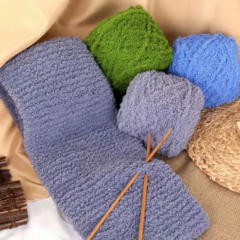 Skin-Friendly Velvet Three-Strand Coral Fleece 100g Towel Yarn Towel Thread Chenille Baby Scarf Yarn Hand-Knitted Thick Yarn Wholesale