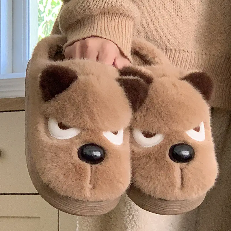 Personalized Funny Puppy Cotton Slippers for Women, Autumn and Winter Couples Home Fleece-Lined Thick-Soled Plush Cotton Shoes, Cute Outer Wear - Image 8