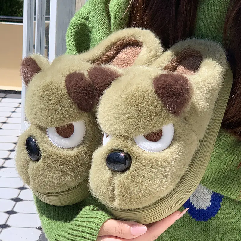Personalized Funny Puppy Cotton Slippers for Women, Autumn and Winter Couples Home Fleece-Lined Thick-Soled Plush Cotton Shoes, Cute Outer Wear - Image 2