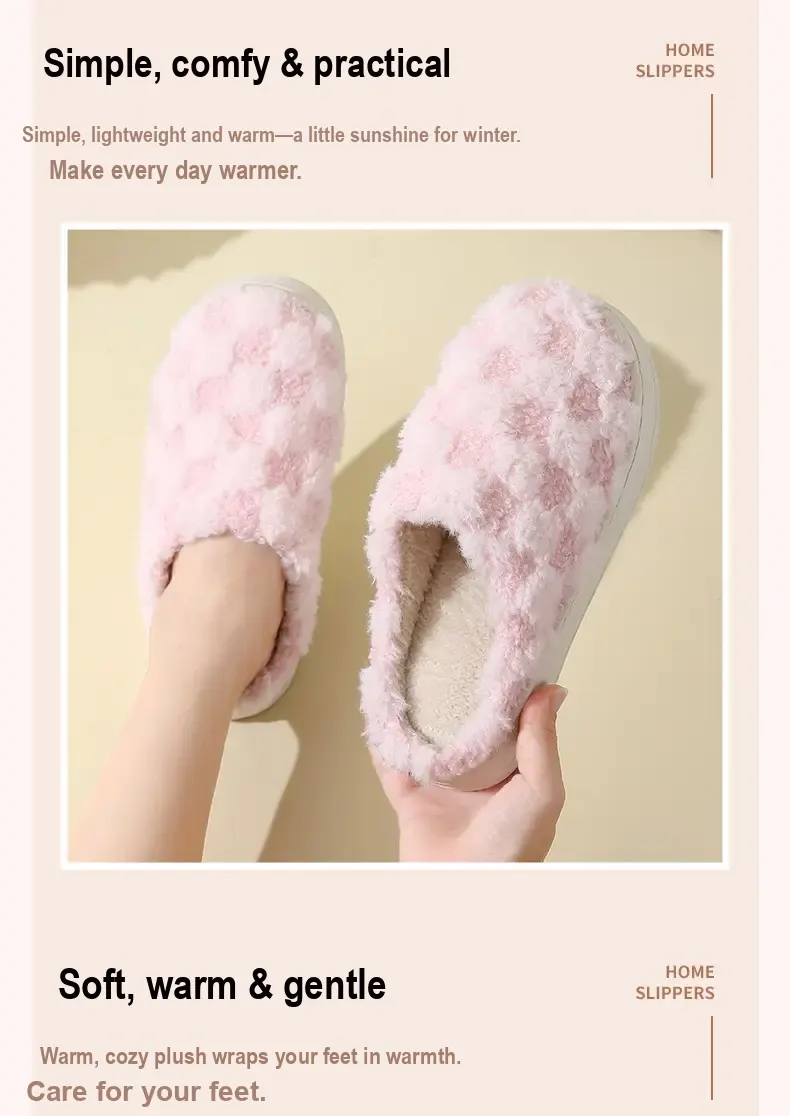 Pink slippers shown from above and with the plush inner lining visible.