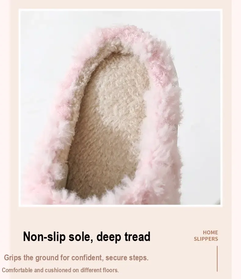 Close-up of the plush lining and textured footbed of a pink slipper.