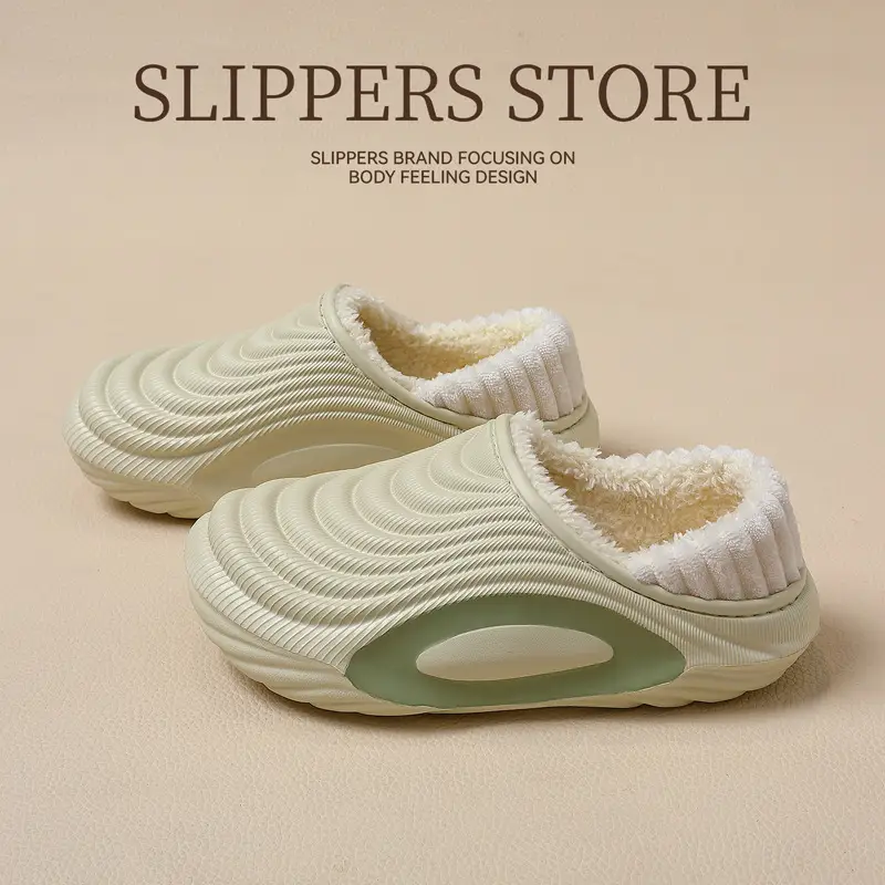 Eva Waterproof Cotton Slippers for Women Winter Indoor Home Use Plush Warm Soft-Soled Men's Winter Cotton Shoes Men's Winter