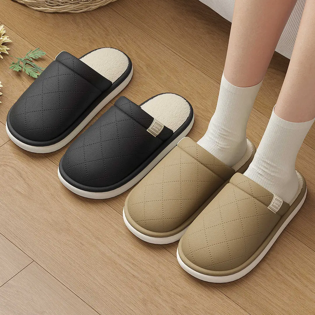 Pu Waterproof Cotton Slippers for Women, Autumn and Winter Indoor Home Non-Slip Plush Warm Outdoor Stepping-On-Clouds Maternity Shoes for Women - Image 9