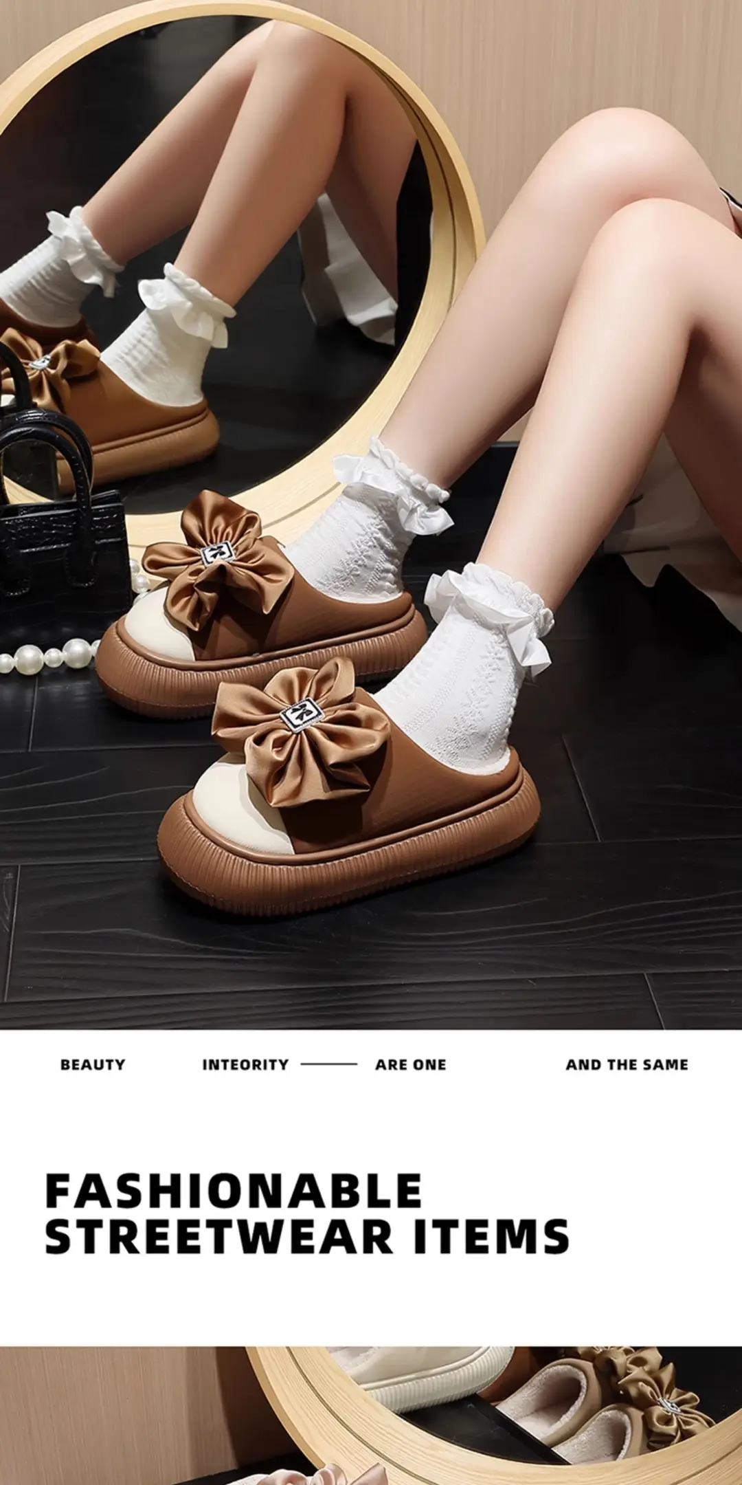 Bow Cotton Slippers for Women, Autumn and Winter Confinement Shoes, Indoor Home Furry Shoes, Fleece-Lined Warm Outer Cotton Shoes — feature 8