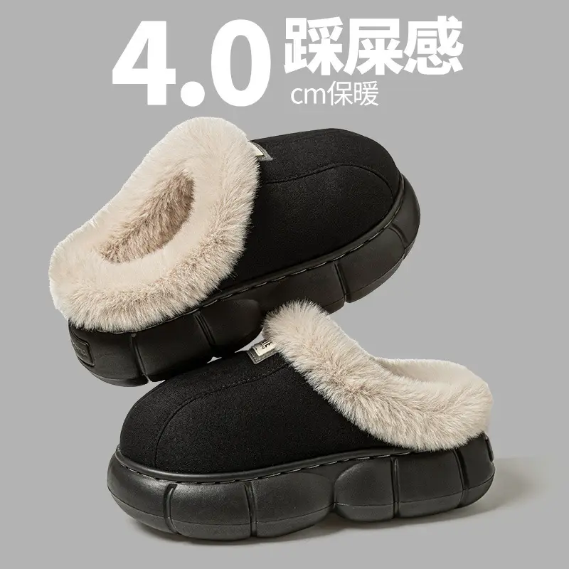 Women's Winter 2025 New Non-Slip Fleece-Lined Warm Thick-Soled All-Inclusive Cotton Slippers for Women to Wear Outside - Image 2
