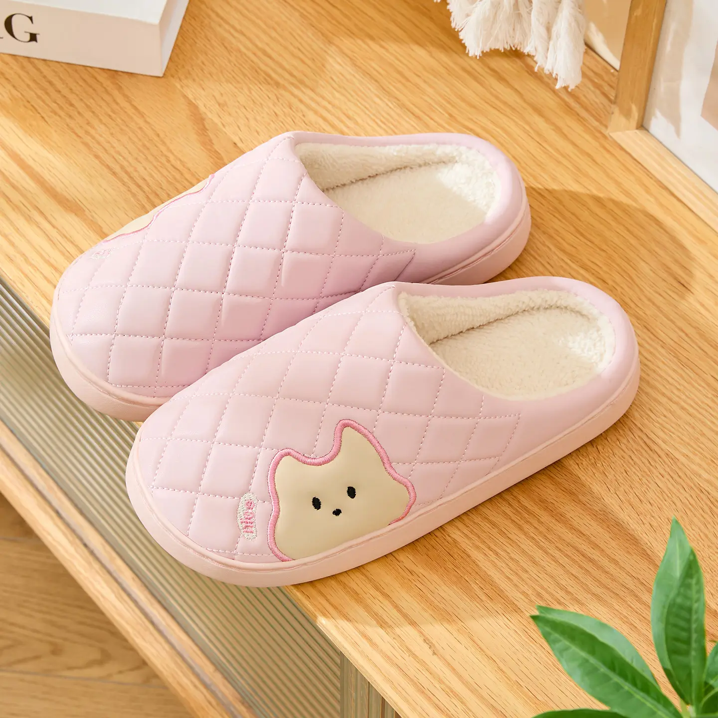 Women Waterproof Cotton Slippers Pink Autumn Winter 2025 - Image 2