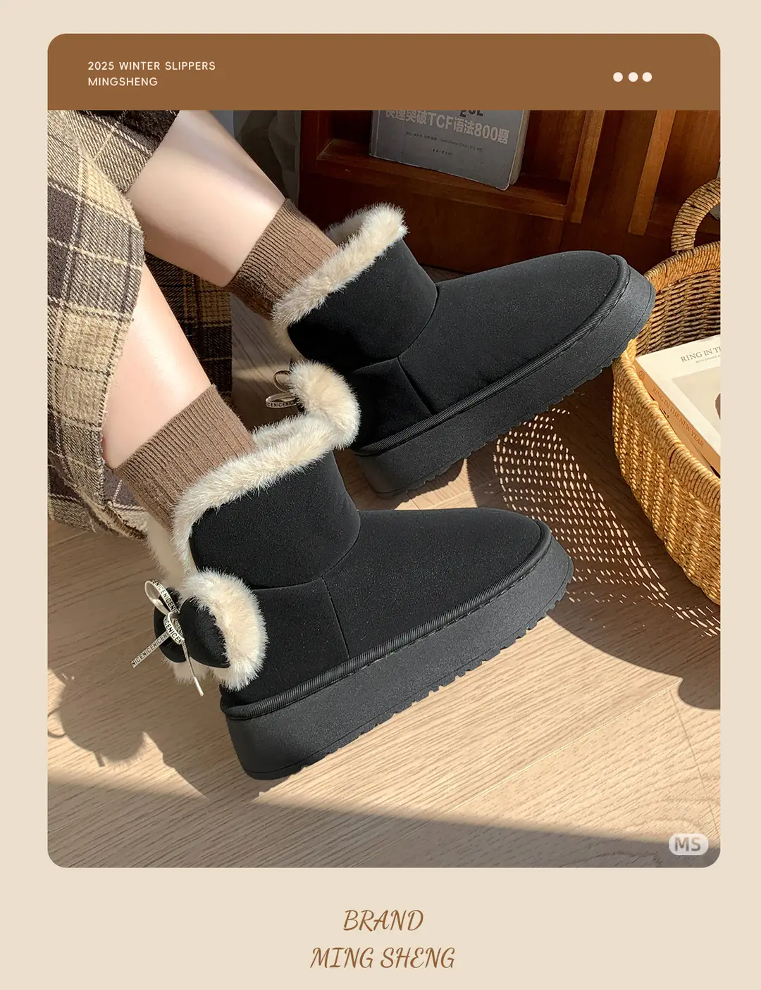 New Thick-Soled Heightening Fur-Knot Bow Cotton Boots for Women in Winter New Velvet Warm Anti-Slip Couple Snow Boots for Men — feature 8